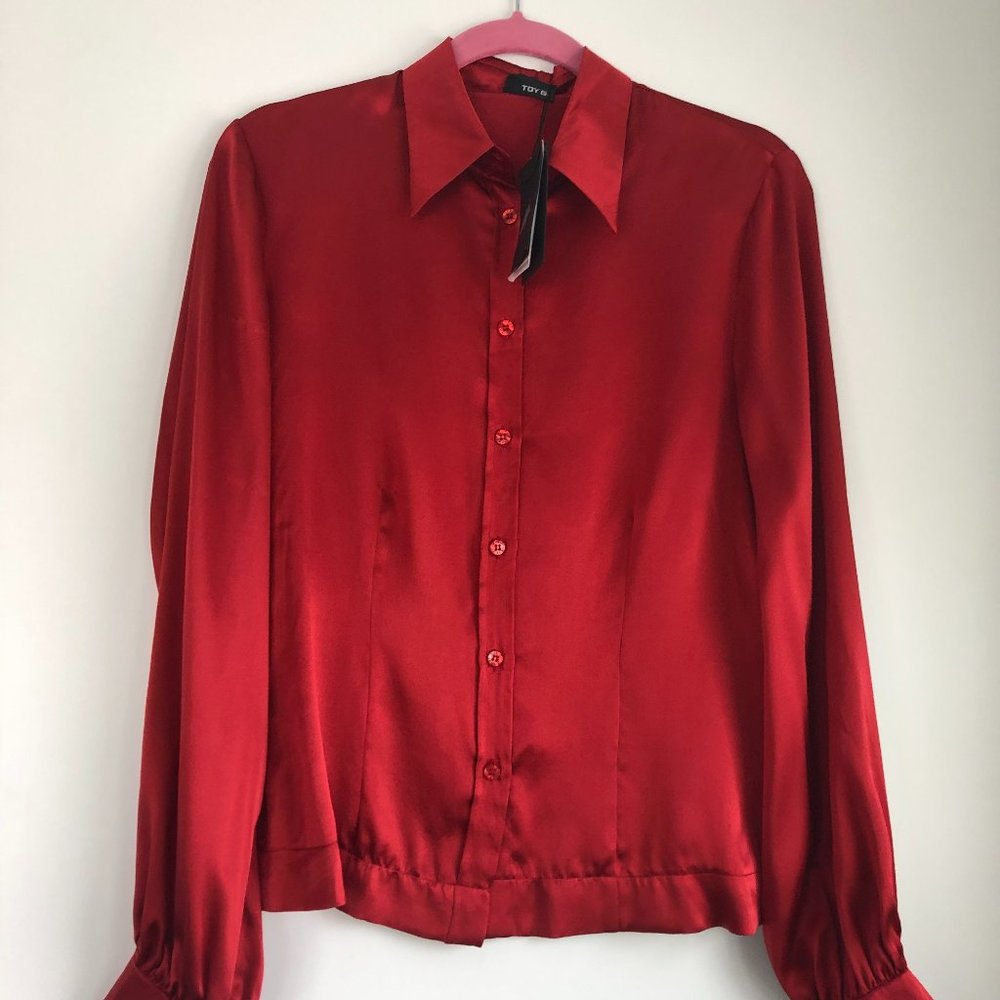 100% SILK - Ladies Size Small - Button Dress Shirt with High Cuffed Sleeves